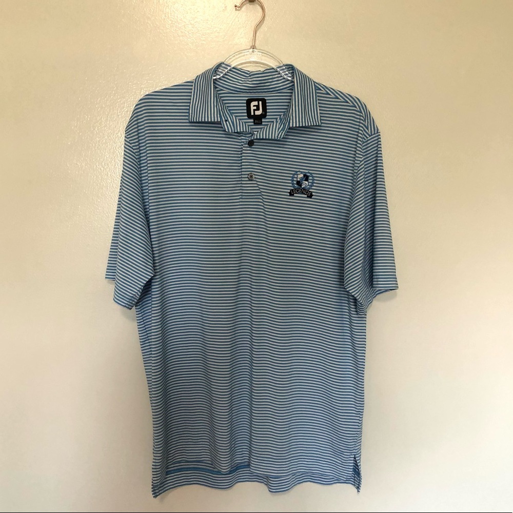 FootJoy Golf Polo Shirt Blue & White Stripes Medium